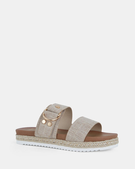 Image of Flats. Product name - Sezzadio Linen Flatform in Neutral colour by brand - Novo