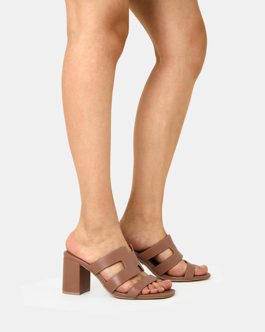 Image of Heels. Productname: FREDDY CARAMEL Women's Strappy - High Heel Novo Heels in Caramel colour by brand - Novo