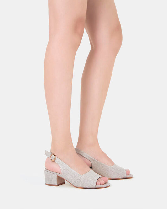 Image of Heels. Productname: Urlando: Linen - Women's Strappy - Low Heel in Neutral colour by brand - Novo