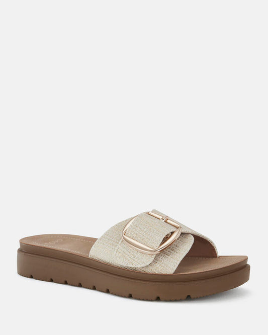 Image of Sandals. Productname: Stori: Metallic Linen - Women's Thongs in Metallic Linen colour by brand - Novo