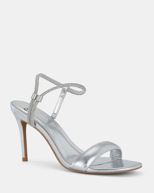 Image of Heels. Product name - Pearse Silver Open Toe Heels in Multi colour by brand - Novo