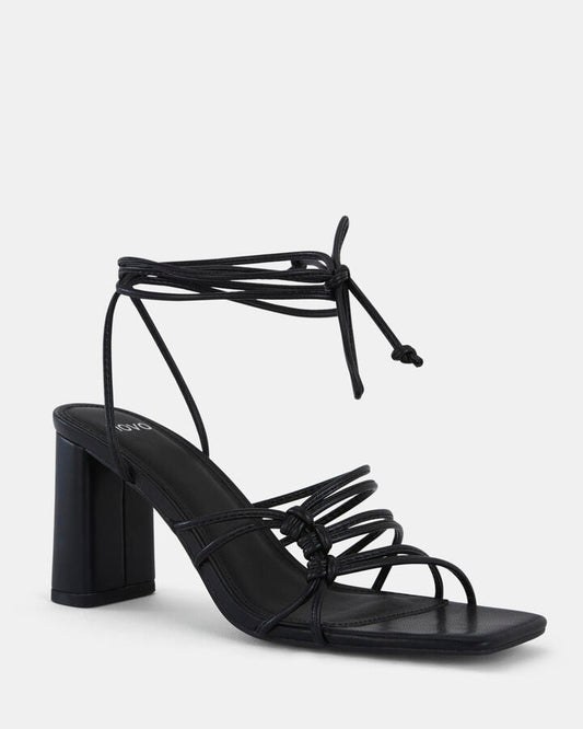 Image of Heels. Product name - Milano Black Open Toe Heels in Black colour by brand - Novo