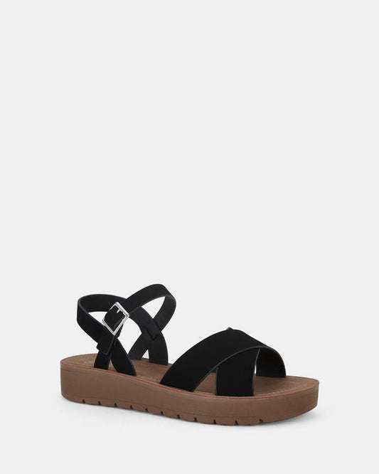 Image of Flats. Productname: TRAPANI BLACK Women's Strappy - Flat Novo Sandals in Black colour by brand - Novo