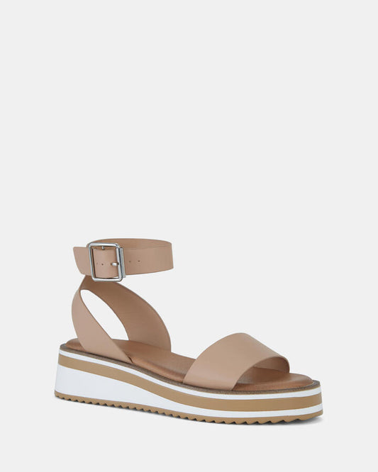 Image of Flats. Productname: THALIYA: CAMEL - Women's Strappy - Flat in Beige colour by brand - Novo