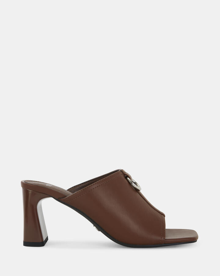 Image of Heels. Product name - Frodo Milk Chocolate Open Toe Heels in Midnight colour by brand - Novo