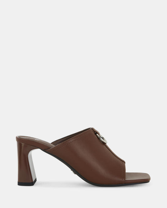Image of Heels. Product name - Frodo Milk Chocolate Open Toe Heels in Midnight colour by brand - Novo