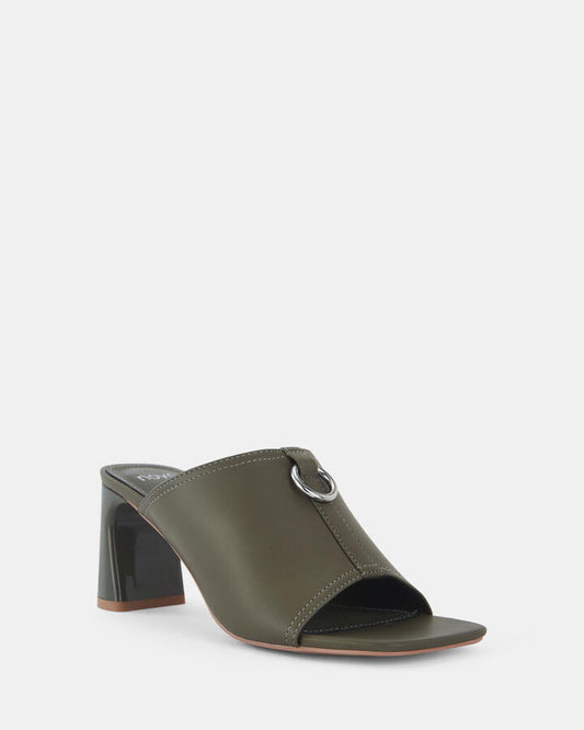 Image of Heels. Product name - Frodo Khaki Open Toe Heels in Green colour by brand - Novo