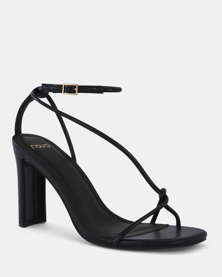 Image of Heels. Product name - Macerata Black Open Toe Heels in Black colour by brand - Novo