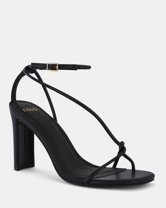 Image of Heels. Product name - Macerata Black Open Toe Heels in Black colour by brand - Novo