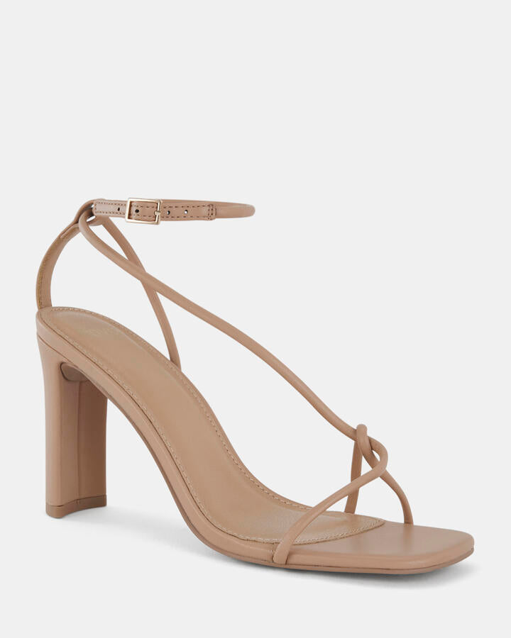 Image of Heels. Product name - Macerata Sand Open Toe Heels in Beige colour by brand - Novo