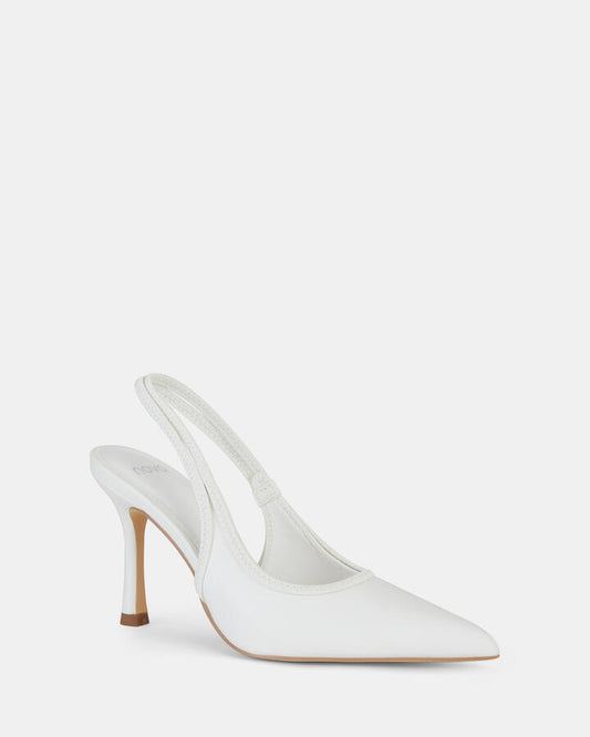Image of Heels. Product name - Ianthe White Closed Toe Heels in Multi colour by brand - Novo