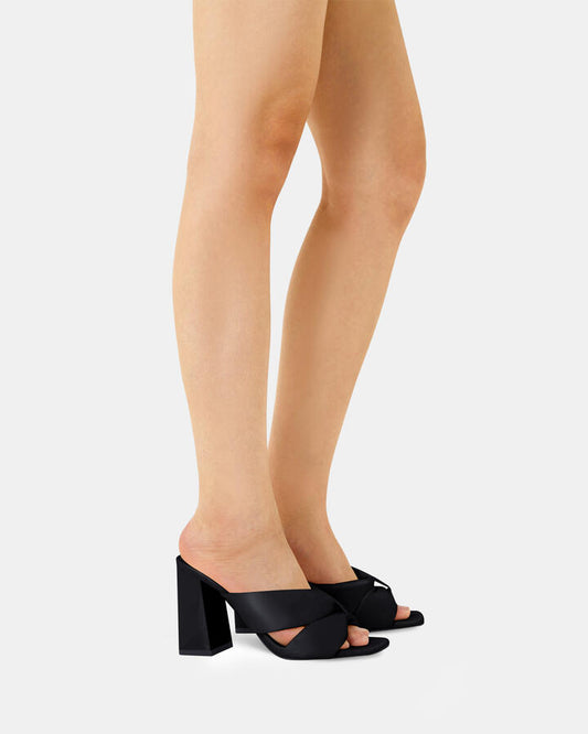 Image of Heels. Product name - Faiza Black Open Toe Heels in Black colour by brand - Novo