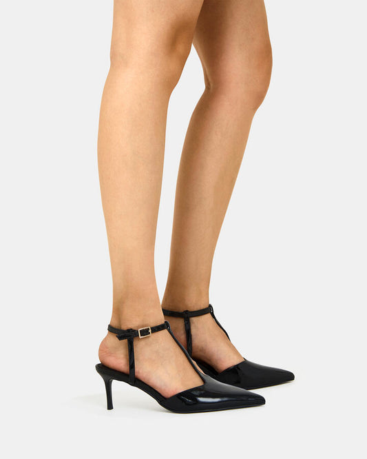 Image of Shoes. Productname: Invergio: Black Patent - Women's Court - Low Heel in Black colour by brand - Novo