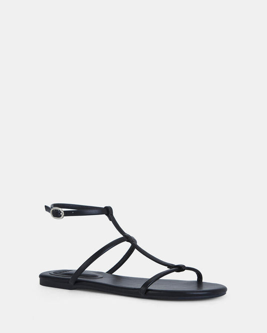 Image of Sandals. Product name - Tathra Black Flat Sandals in Black colour by brand - Novo