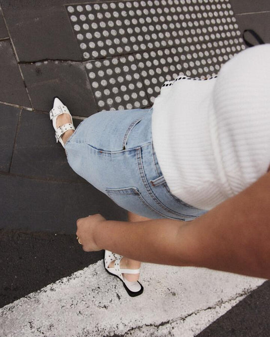 Image of Flats. Product name - Zimbi White Patent Slip Ons in White colour by brand - Novo