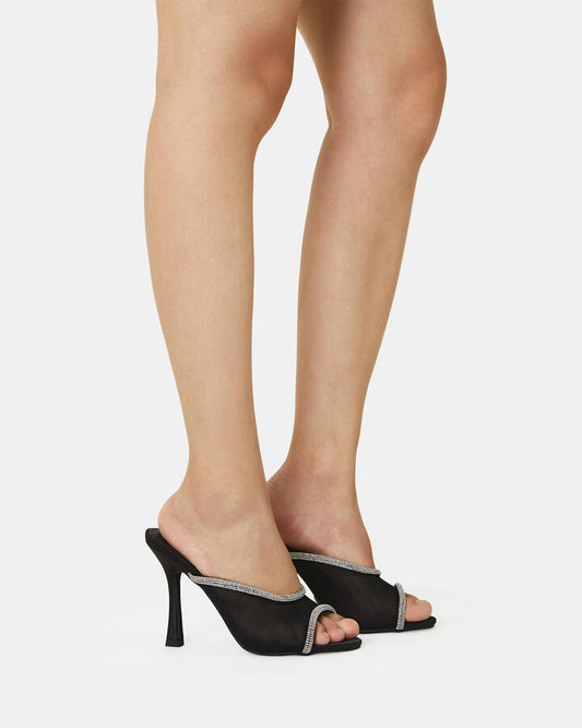 Image of Heels. Product name - Zemma Black Open Toe Heels in Black colour by brand - Novo