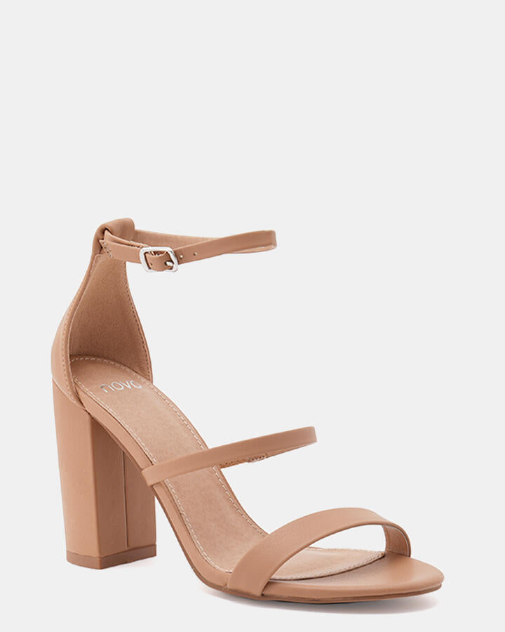 Image of Heels. Product name - Montague Camel Block Heels in Beige colour by brand - Novo