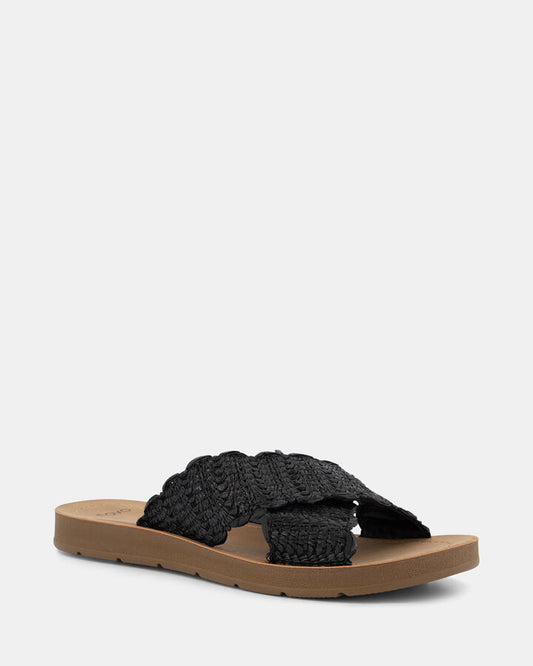 Image of Sandals. Product name - Thiago Black Raffia Sandals in Black Raffia colour by brand - Novo