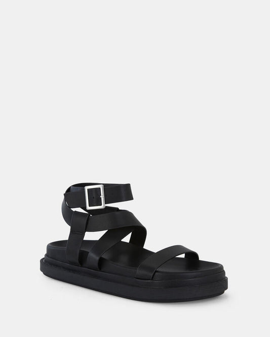 Image of Sandals. Product name - Titus Black Strappy Sandals in Black colour by brand - Novo