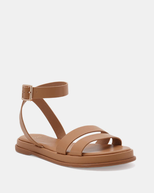 Image of Flats. Productname: TAHJ: CAMEL - Women's Strappy - Flat in Beige colour by brand - Novo
