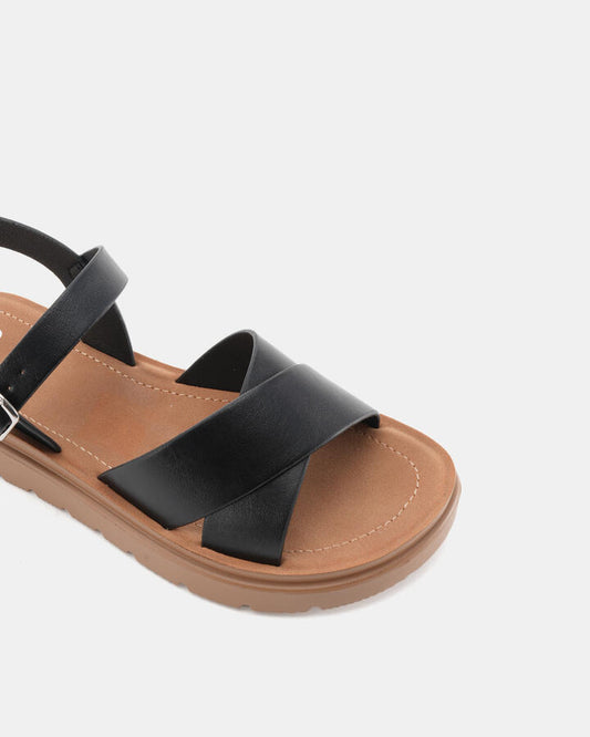 Image of Flats. Productname: TREMAINE: BLACK - Women's Strappy - Flat in Black colour by brand - Novo