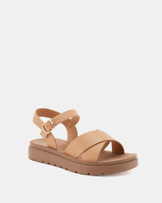 Image of Flats. Productname: TREMAINE CAMEL Women's Strappy - Flat Novo Sandals in Beige colour by brand - Novo