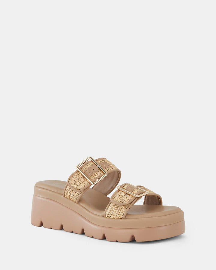 Image of Boots. Product name - Bingo Raffia Vegan Wedges in Olive colour by brand - Novo
