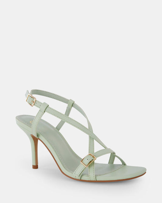 Image of Heels. Product name - Mayer Pistachio Vegan Heels in Green colour by brand - Novo