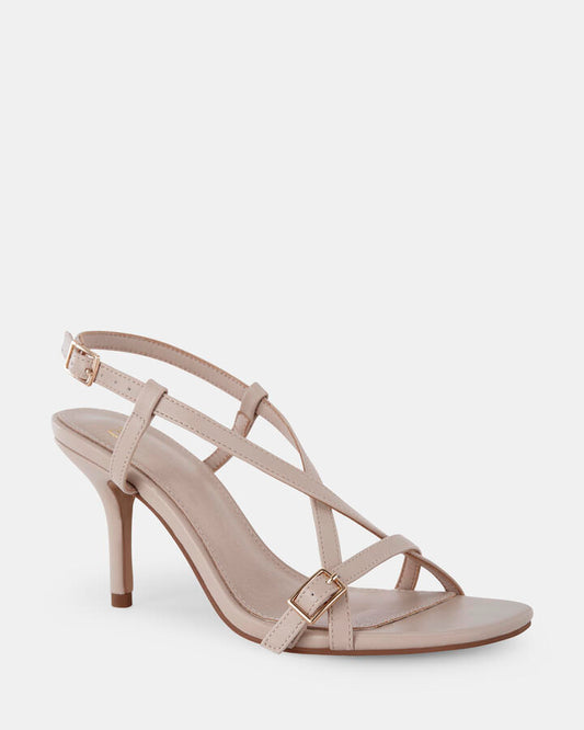 Image of Heels. Productname: MAYER WHITE SAND Women's Strappy - High Heel Novo Heels in White Sand colour by brand - Novo