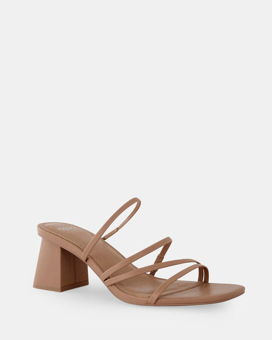 Image of Heels. Productname: Unathi: Camel - Women's Strappy - Low Heel in Beige colour by brand - Novo
