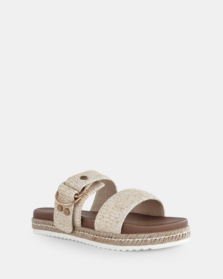 Image of Sandals. Product name - Sezzadio Metallic Raffia Sandals in Metallic Raffia colour by brand - Novo