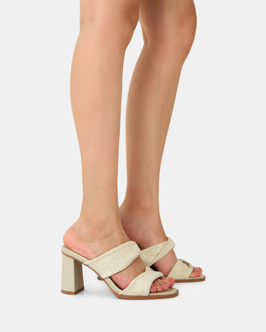 Image of Heels. Productname: Lesia: Metallic Linen - Women's Strappy - High Heel in Metallic Linen colour by brand - Novo