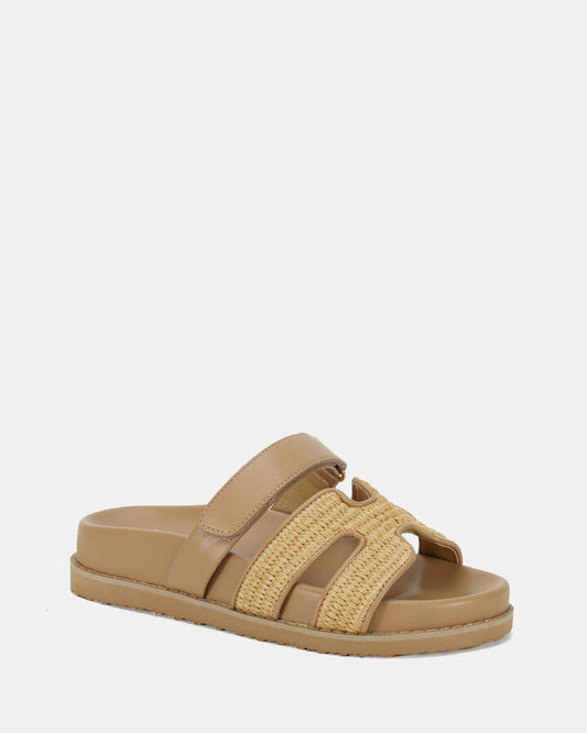 Image of Sandals. Product name - Slothy Raffia Sandals in Olive colour by brand - Novo