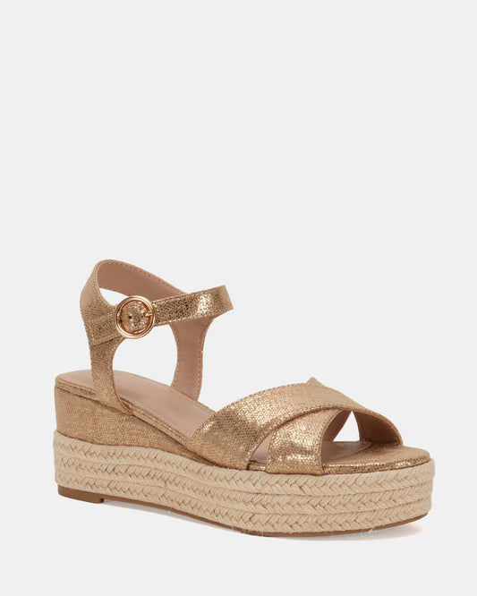 Image of Shoes. Product name - Bowen Gold Espadrilles in Metallic colour by brand - Novo