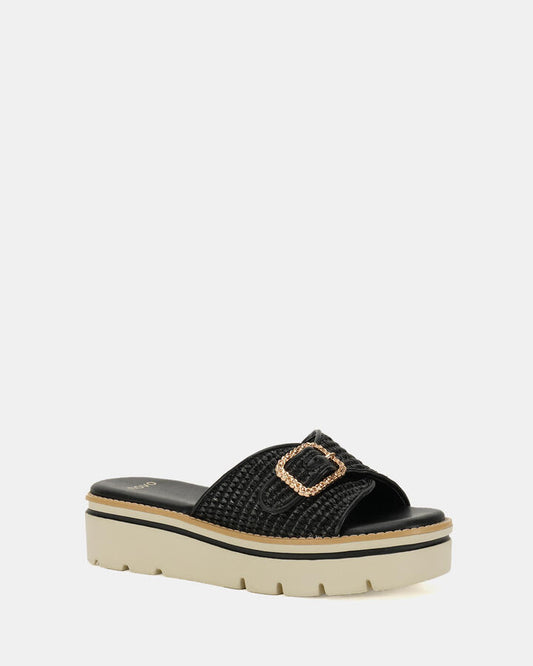 Image of Sandals. Product name - Bette Black Raffia Wedge Sandals in Black Raffia colour by brand - Novo