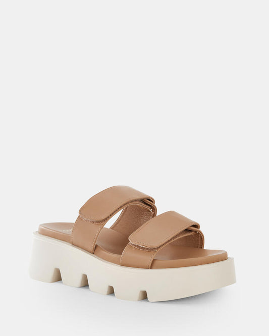 Image of Sandals. Product name - Brennan Camel Wedge Sandals in Beige colour by brand - Novo
