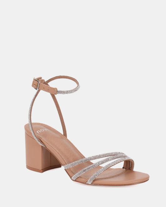 Image of Heels. Product name - Prescott Camel Block Heels in Beige colour by brand - Novo