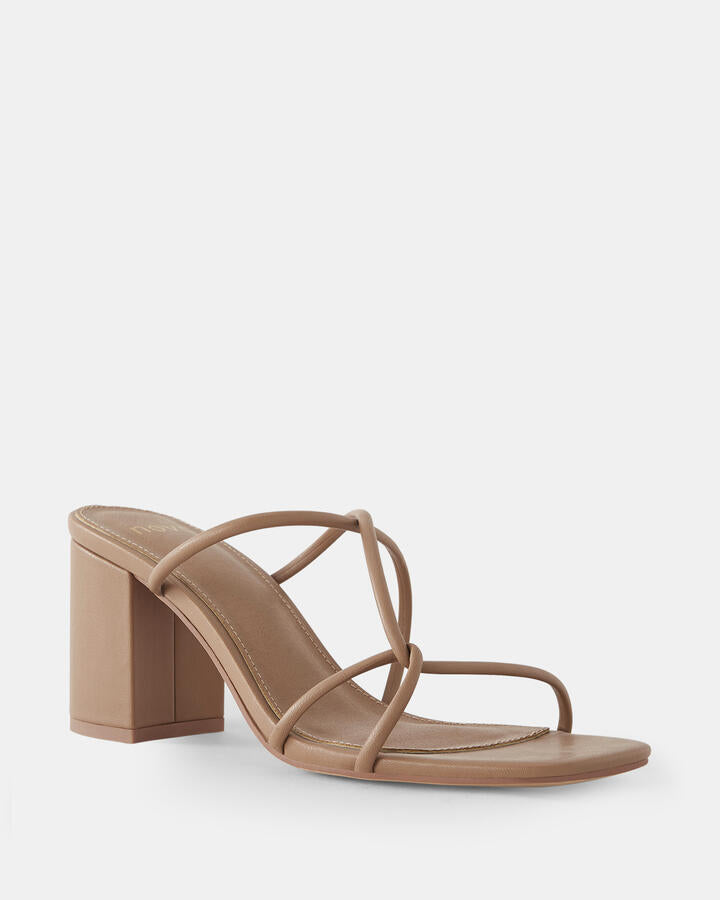 Image of Heels. Product name - Nia Camel Vegan Heels in Beige colour by brand - Novo
