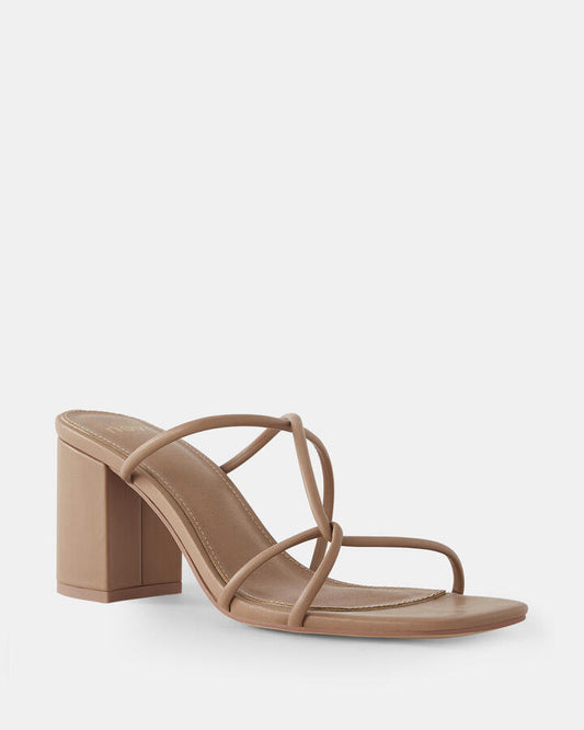 Image of Heels. Product name - Nia Camel Vegan Heels in Beige colour by brand - Novo