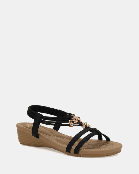 Image of Sandals. Product name - Elcanter Black Wedge Sandals in Black colour by brand - Novo