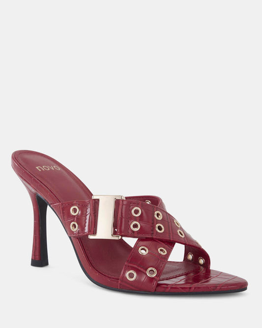 Image of Heels. Productname: NOLA: RED CROC - Women's Strappy - High Heel in Red Croc colour by brand - Novo