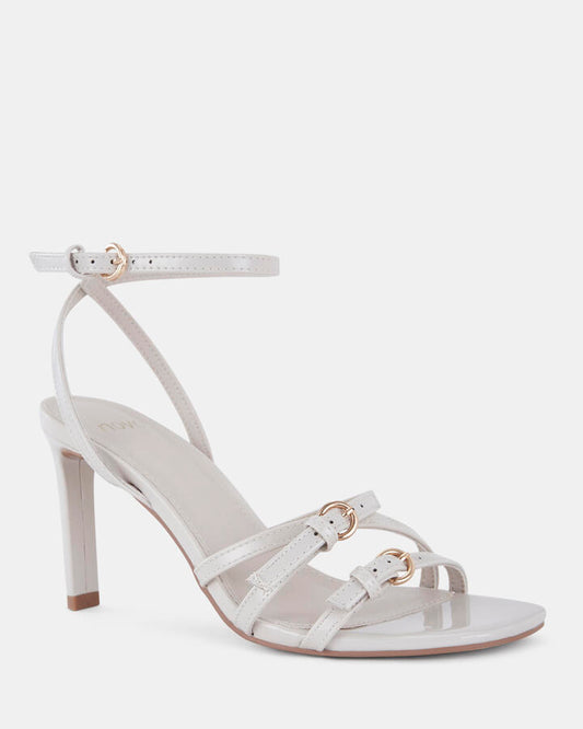 Image of Heels. Productname: Madaio: Cream Patent - Women's Strappy - High Heel in Neutral colour by brand - Novo
