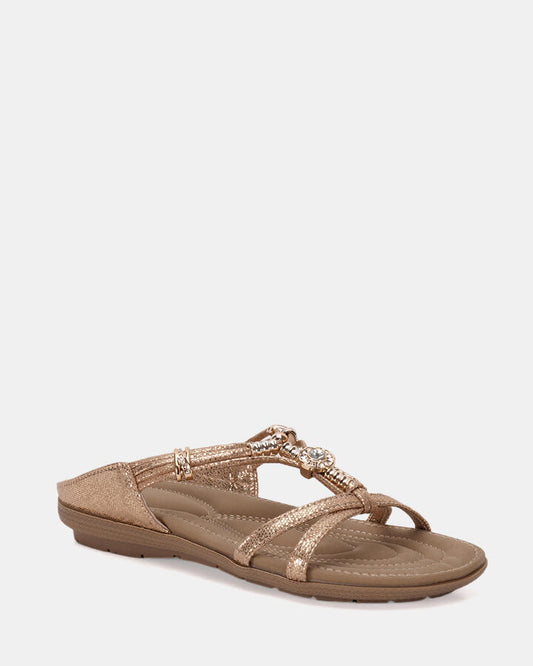 Image of Sandals. Product name - Elgreen Gold Sandals in Metallic colour by brand - Novo