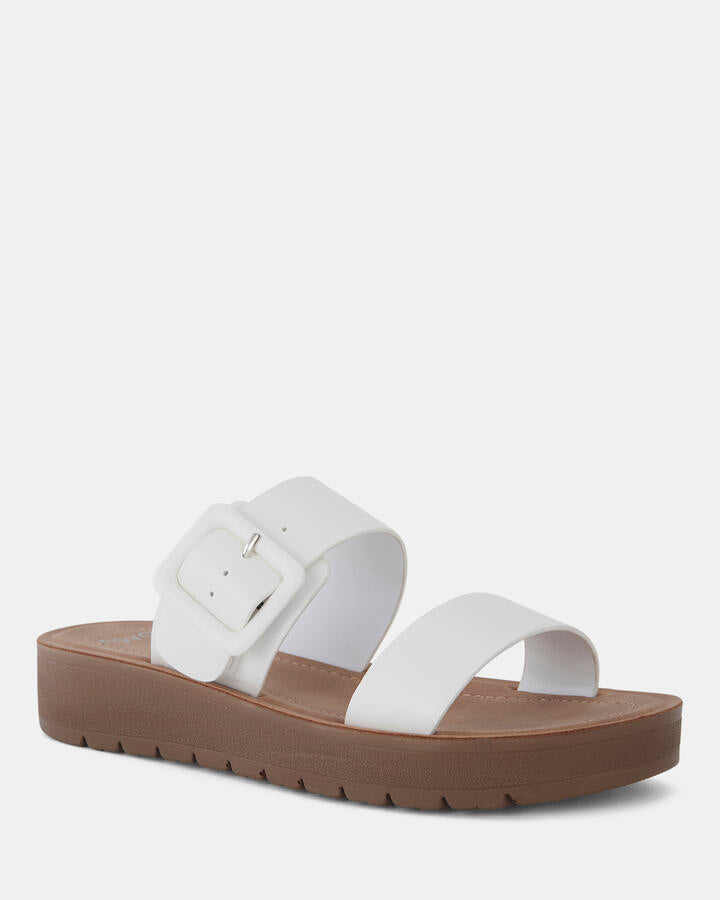 Image of Sandals. Product name - Raelynn White Vegan Sandals in Multi colour by brand - Novo