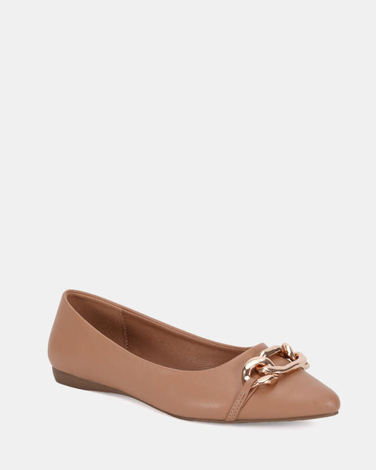 Image of Flats. Productname: Clova Camel Vegan Flats in Beige colour by brand - Novo