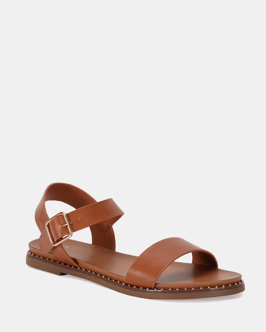 Image of Flats. Productname: TRAINOR: TAN - Women's Strappy - Flat in Tan colour by brand - Novo