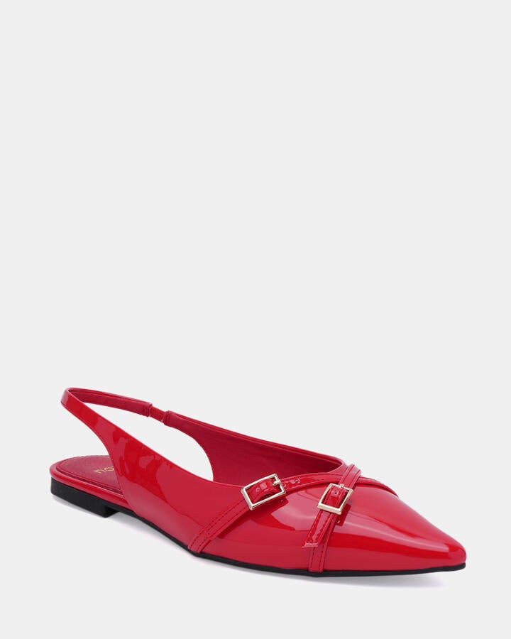 Image of Flats. Product name - Cordova Red Patent Vegan Flats in Red colour by brand - Novo