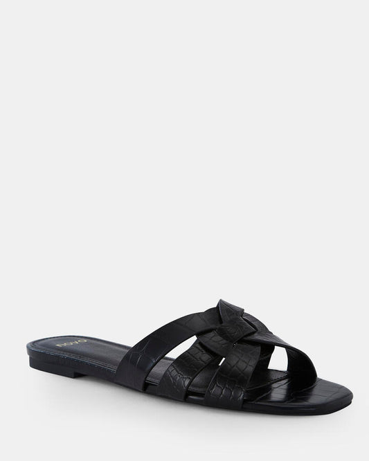 Image of Sandals. Productname: SAFRON Black Croc Women's Thongs Novo Sandals in Black colour by brand - Novo
