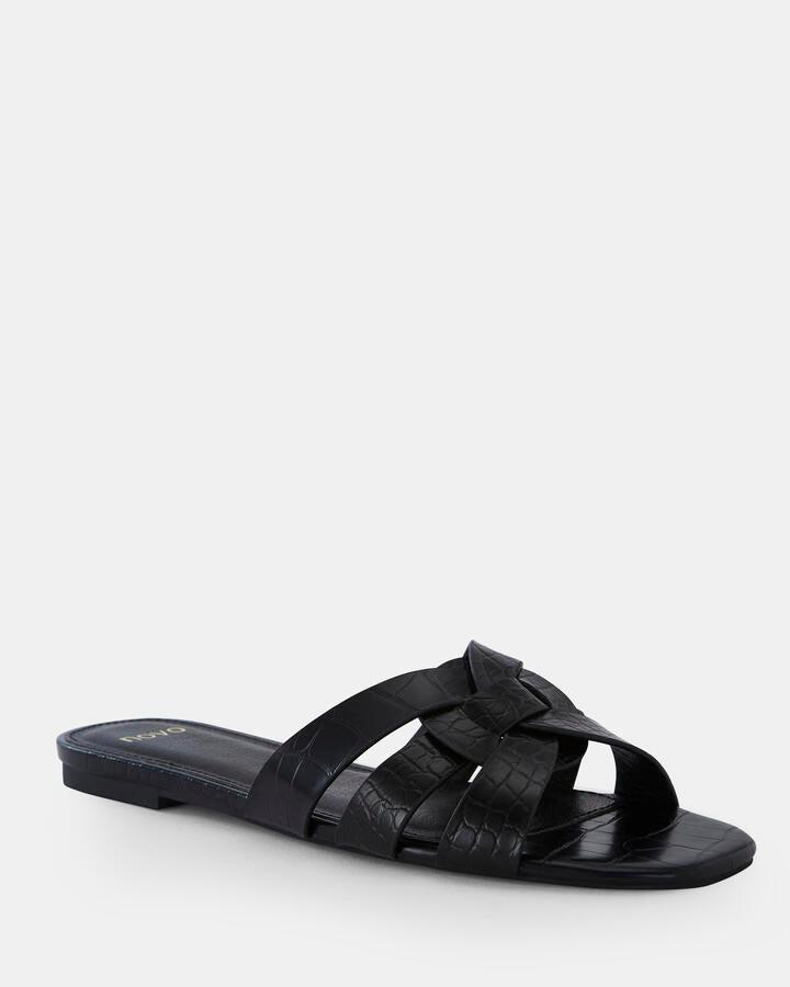 Image of Sandals. Product name - Safron Black Croc Vegan Sandals in Black colour by brand - Novo