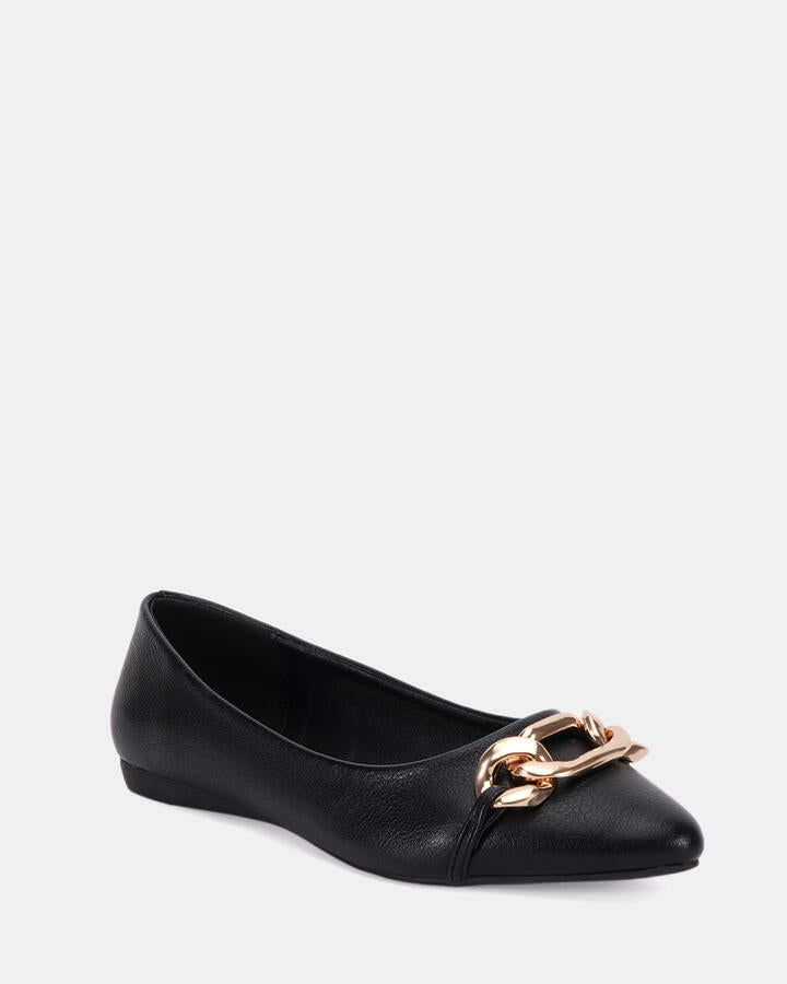 Image of Flats. Product name - Clova Black Vegan Flats in Black colour by brand - Novo